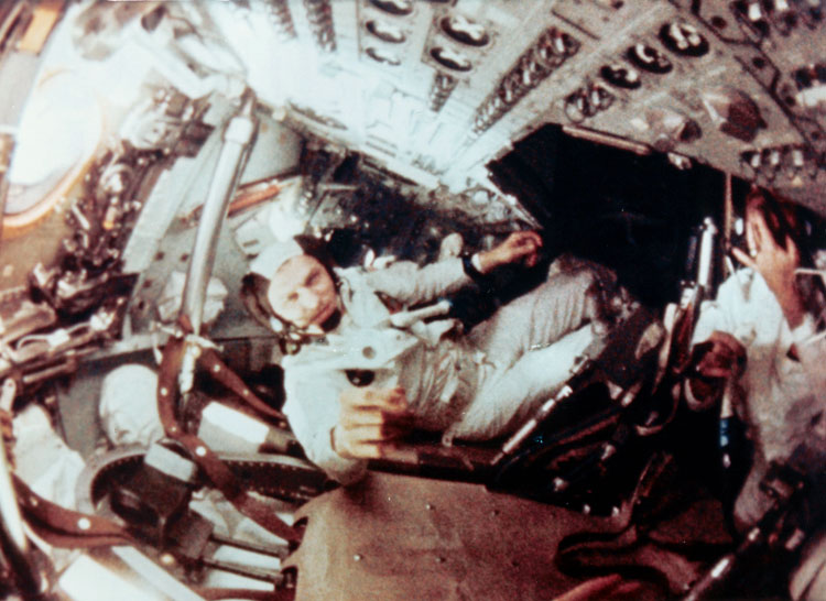 Frank in the command module of Apollo 8 en-route to the moon