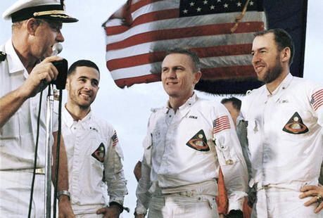 Happy Apollo8 crew aboard the USS Wasp after returning from the moon
